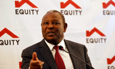 Equity Bank's Chief Executive Officer James Mwangi addresses investors at the Equity Bank headquarters in the Upper Hill district of Nairobi